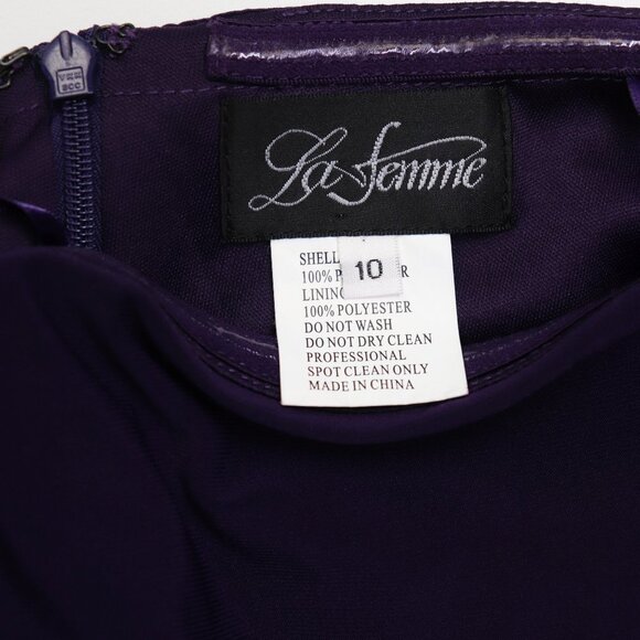 NEW La Femme 28204 Dress Sleeveless Stretch Jersey High Low Gown Dark Purple 10 - Picture 4 of 8